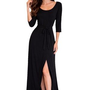 Qearal Wrap Style Dress with Tie Belt Half Sleeve Stretch Dress Black Size XL